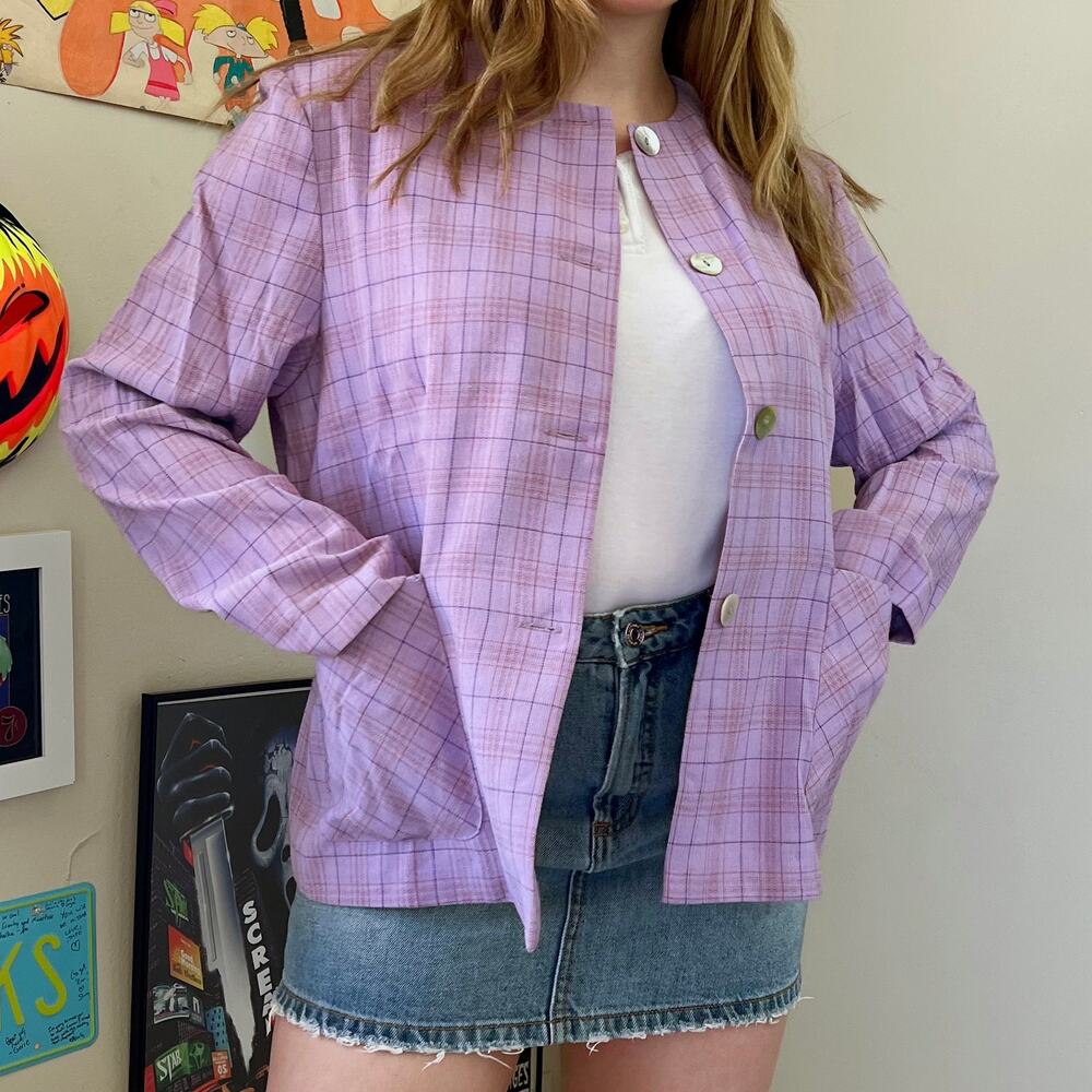 NY Sake Purple Plaid Blazer Size 13/14 Large XL